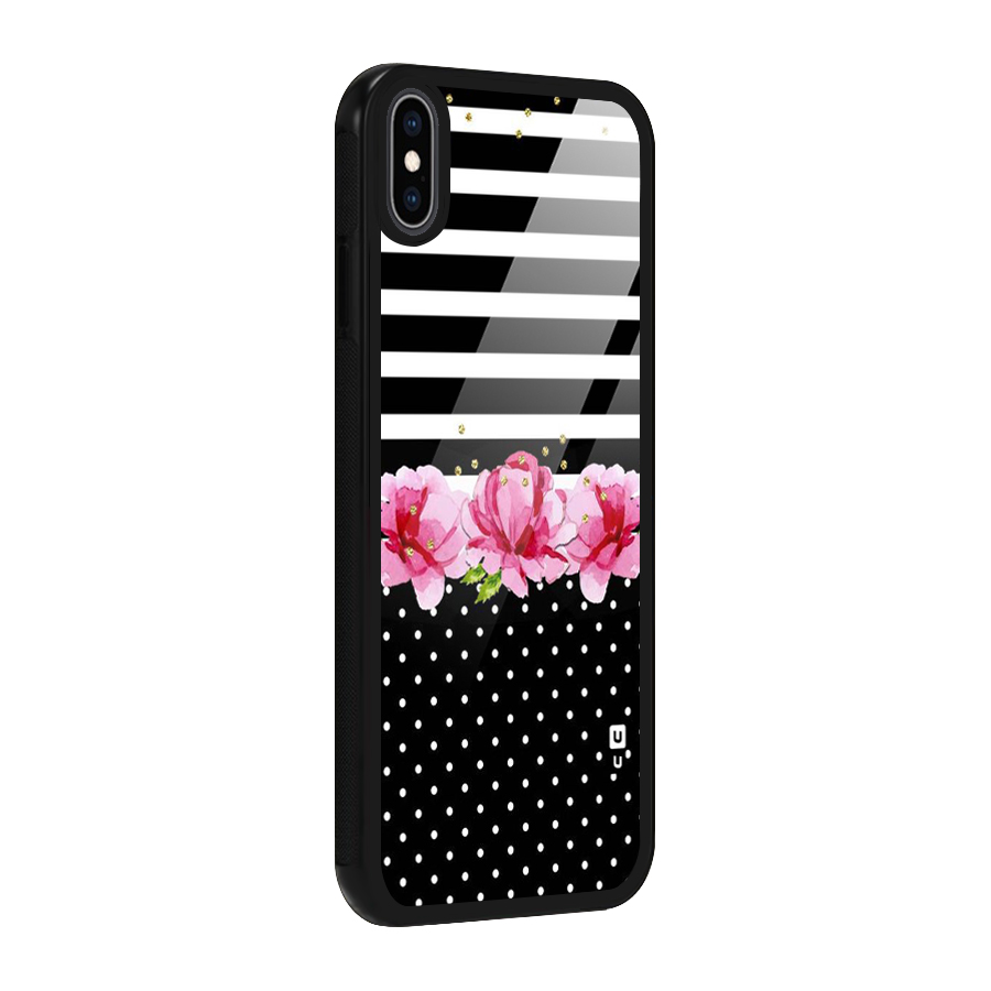 Polka Floral Stripes Glass Back Case for iPhone XS Max
