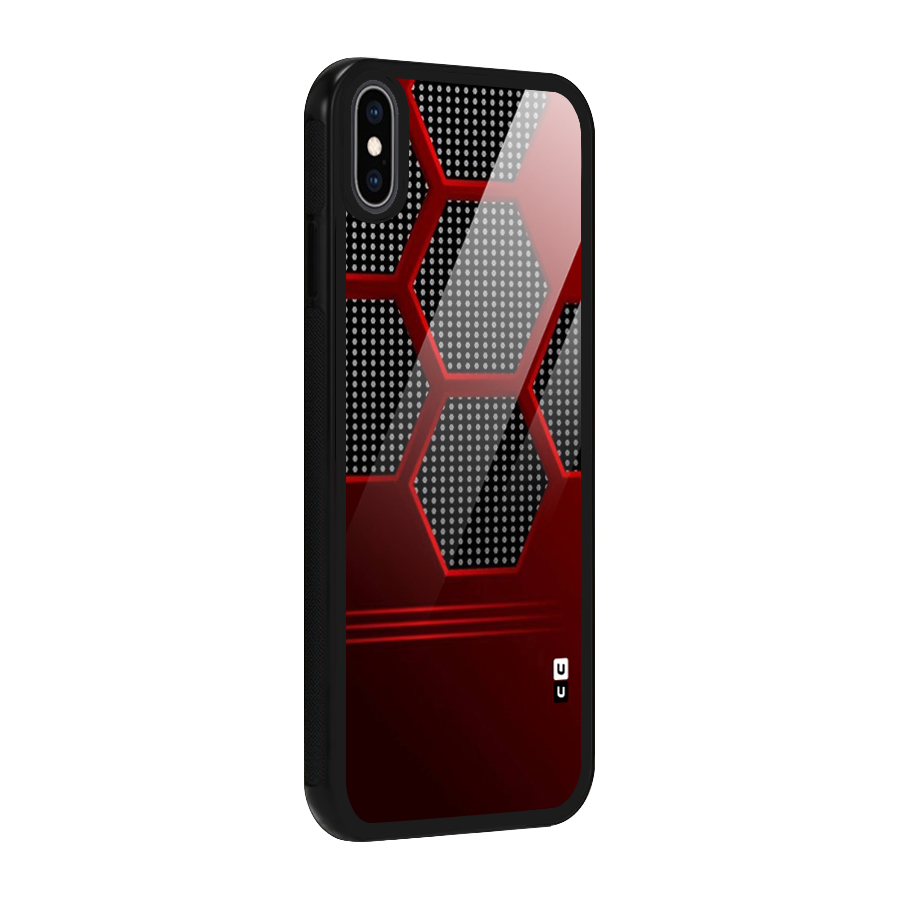 Red Black Hexagons Glass Back Case for iPhone XS Max