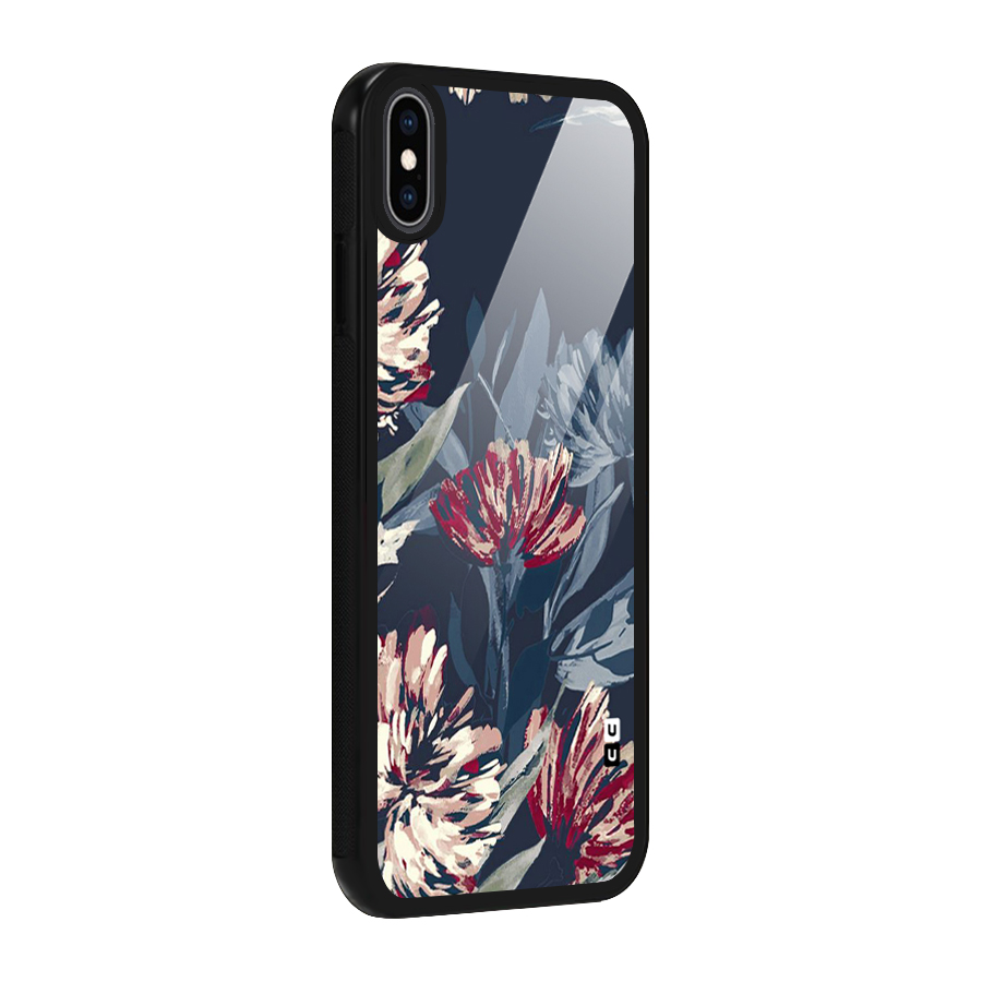 Red Rugged Floral Pattern Glass Back Case for iPhone XS Max