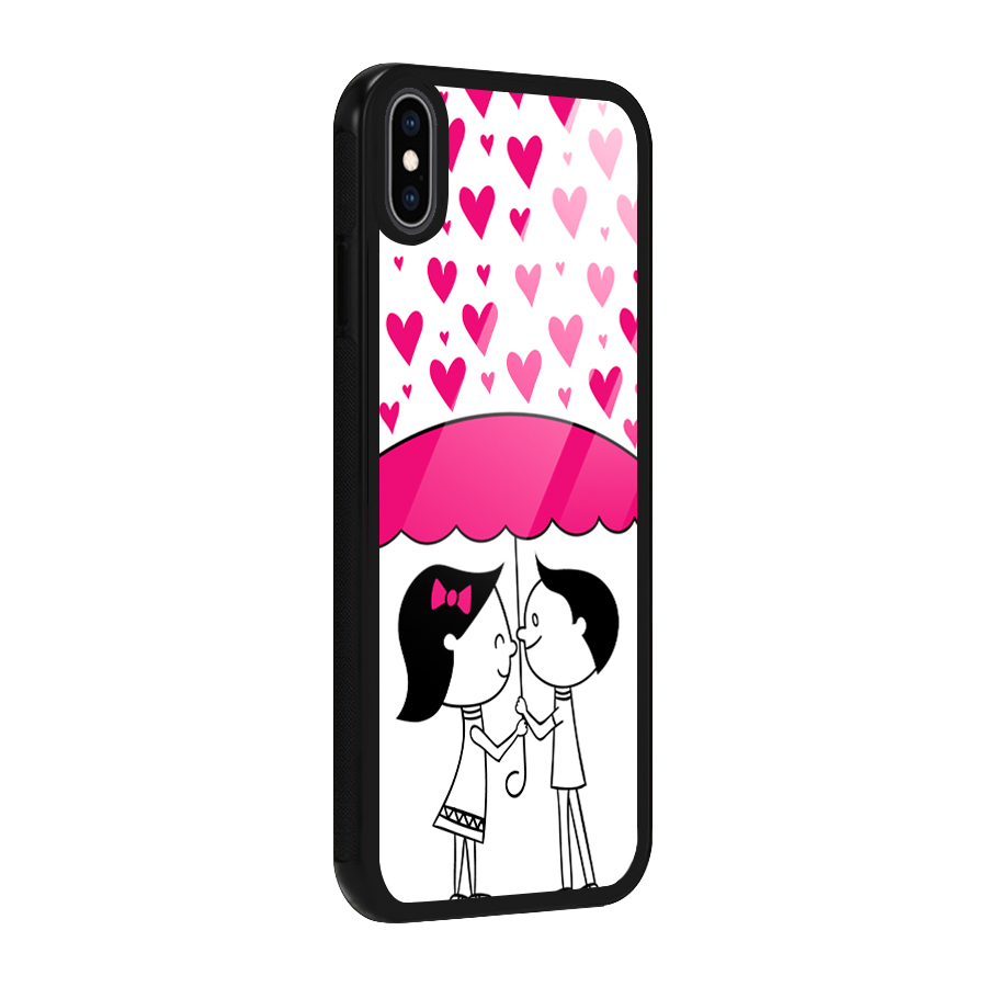 Romantic Couples with Hearts Glass Back Case for iPhone XS Max