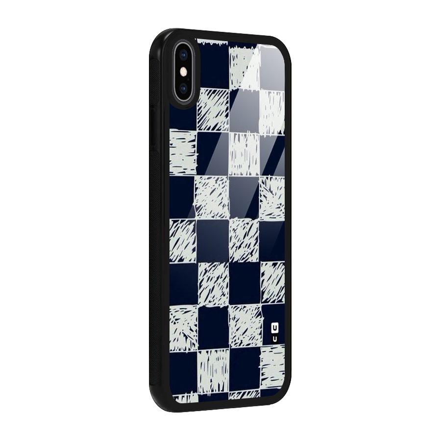 Sketchy Check Design Glass Back Case for iPhone XS Max