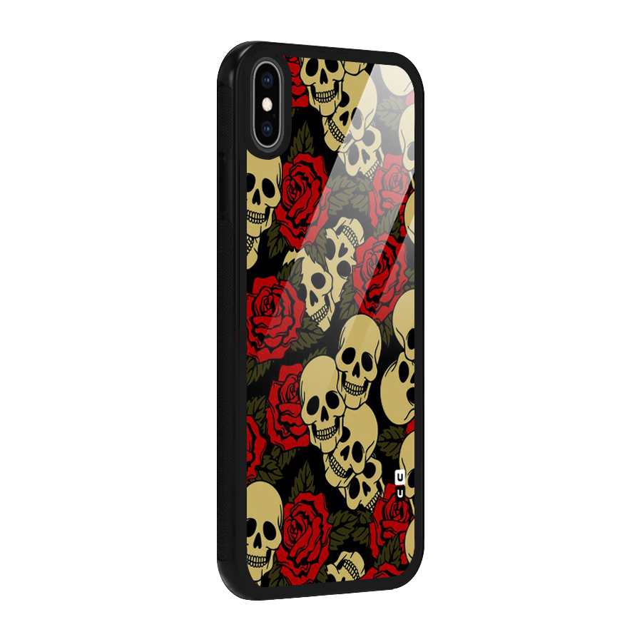 Skulled Roses Glass Back Case for iPhone XS Max