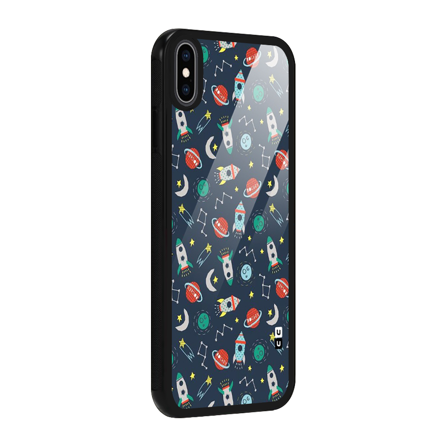 Space Rocket Pattern Glass Back Case for iPhone XS Max
