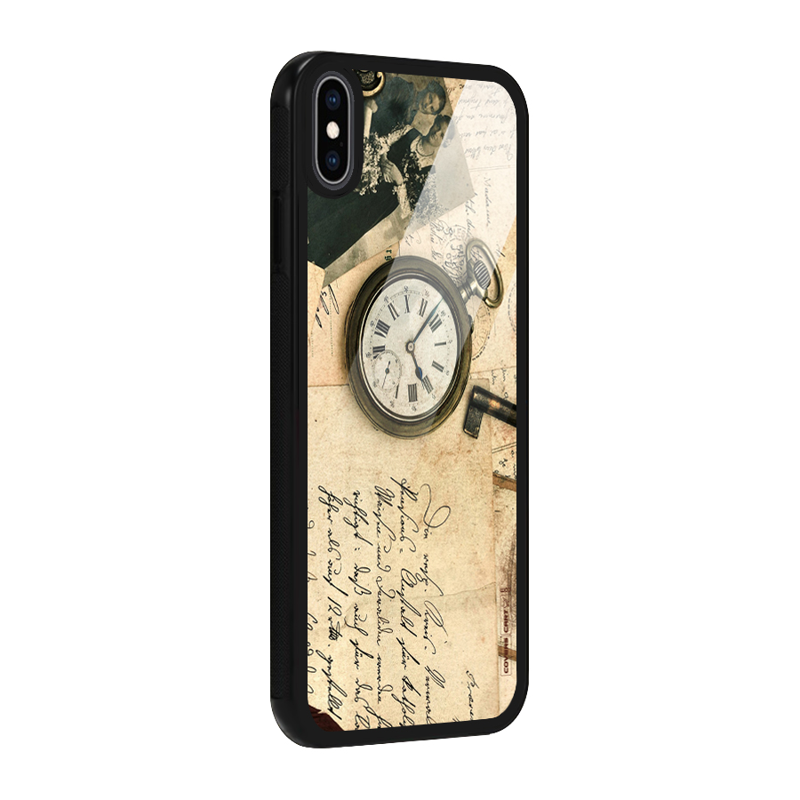 Vintage Key And Compass Glass Back Case for iPhone XS Max