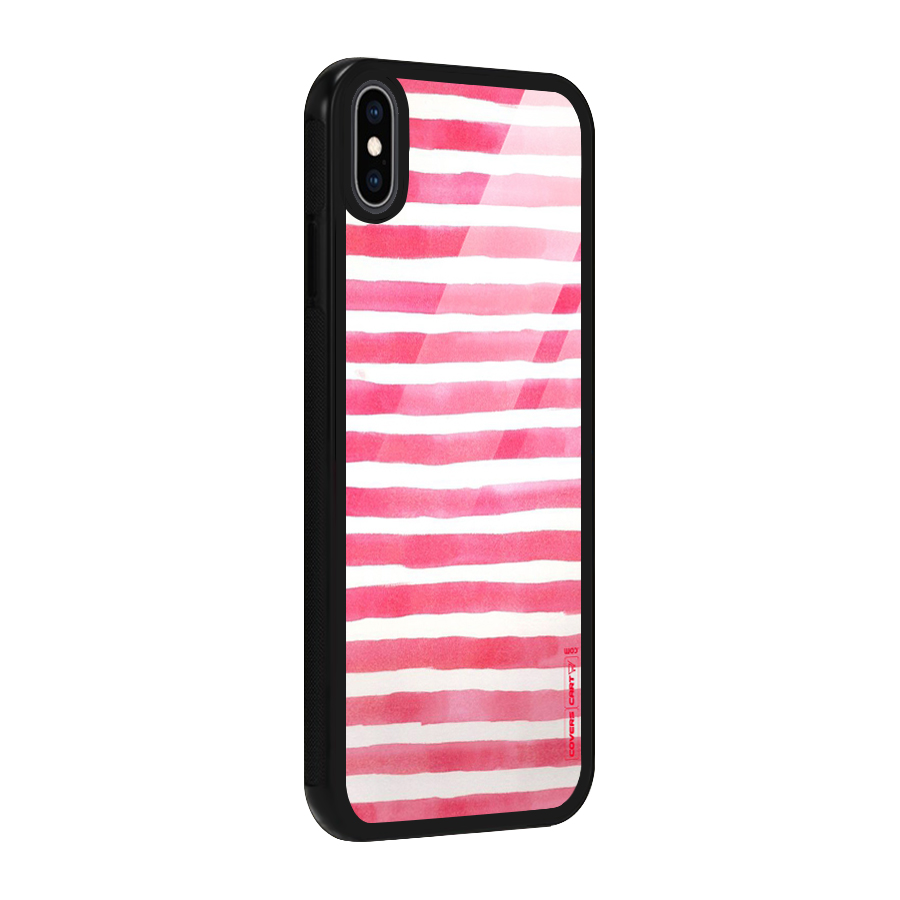 White And Pink Stripes Glass Back Case for iPhone XS Max
