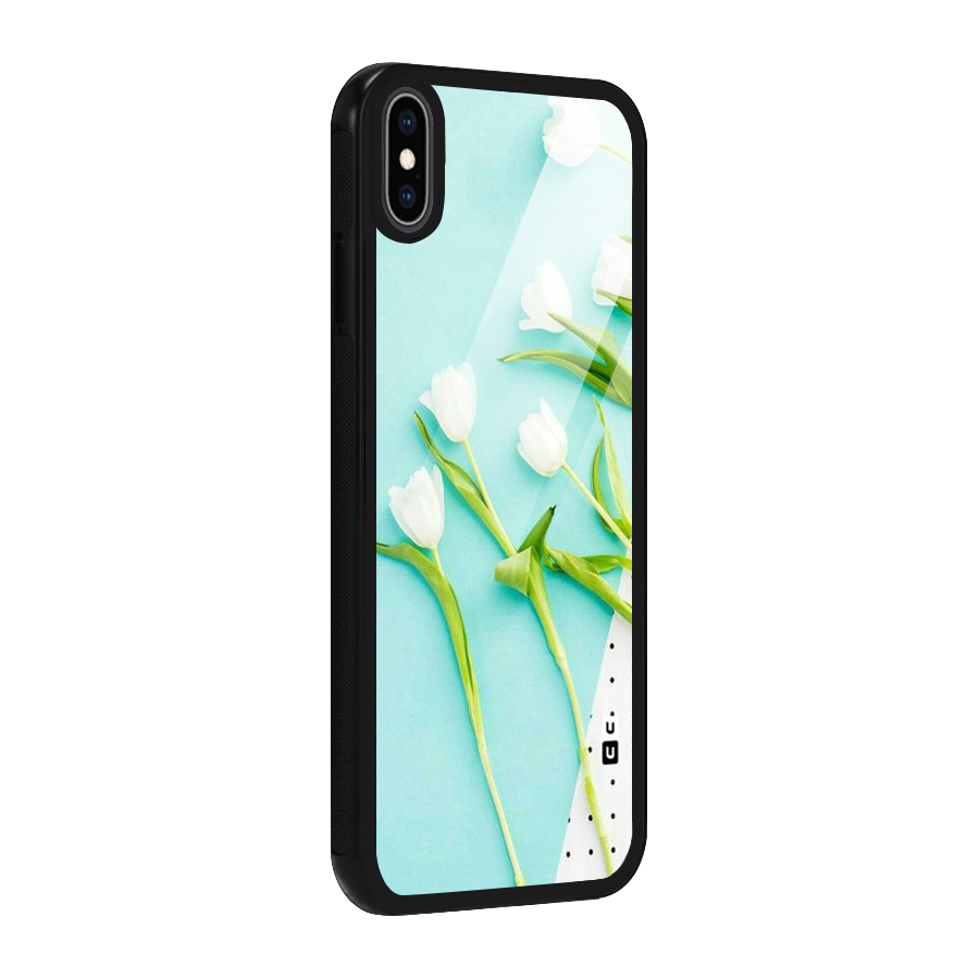 White Tulips Glass Back Case for iPhone XS Max