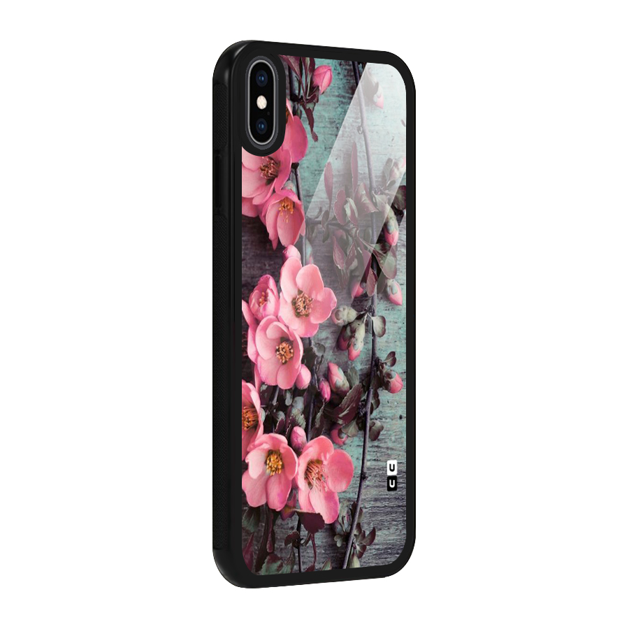 Wooden Floral Pink Glass Back Case for iPhone XS Max