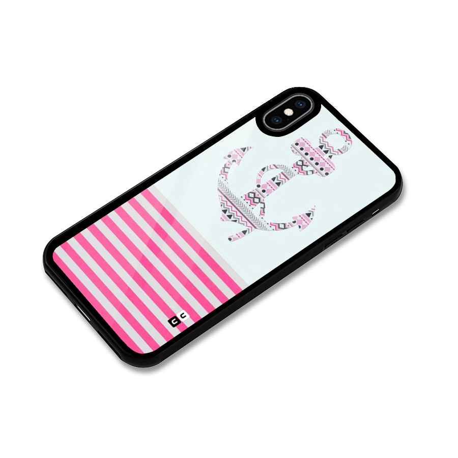 Anchor Design Stripes Glass Back Case for iPhone XS Max