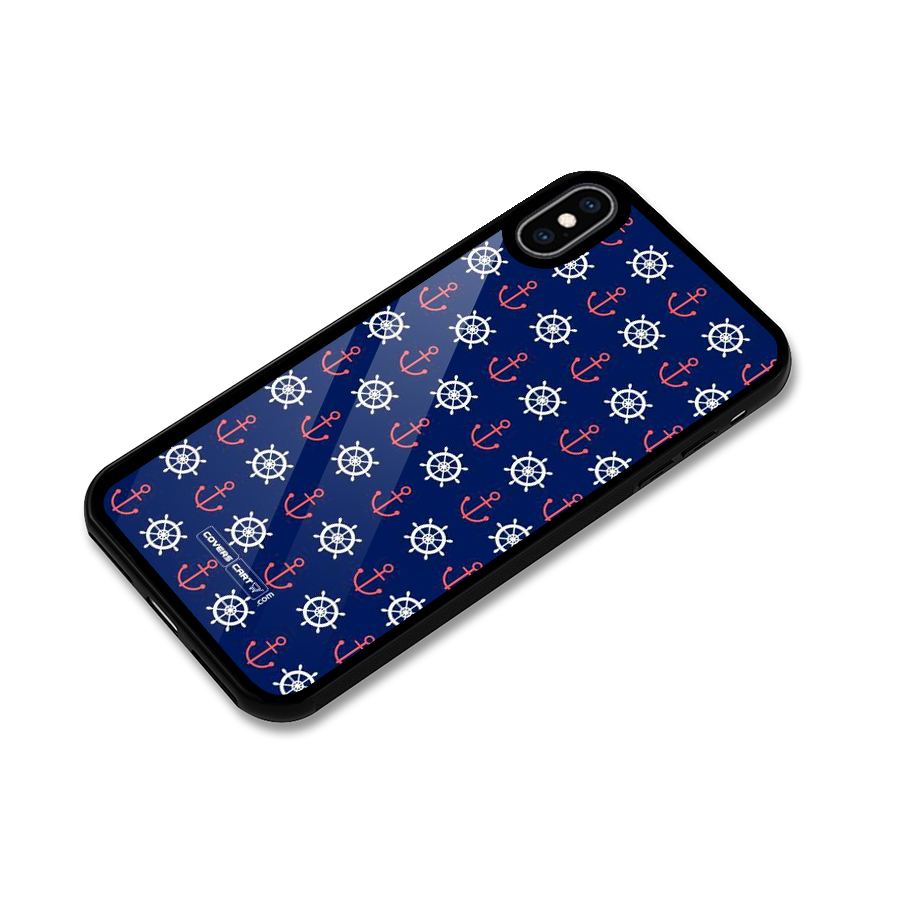Anchor Pattern Blue Glass Back Case for iPhone XS Max