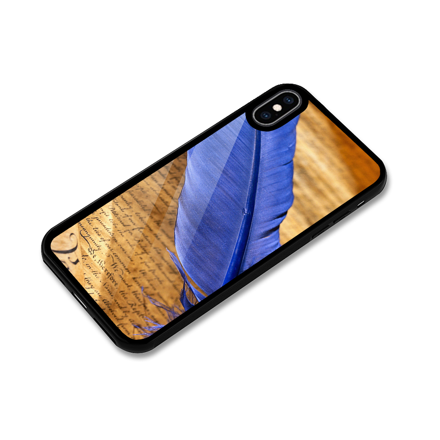 Beautiful Blue Feather Glass Back Case for iPhone XS Max