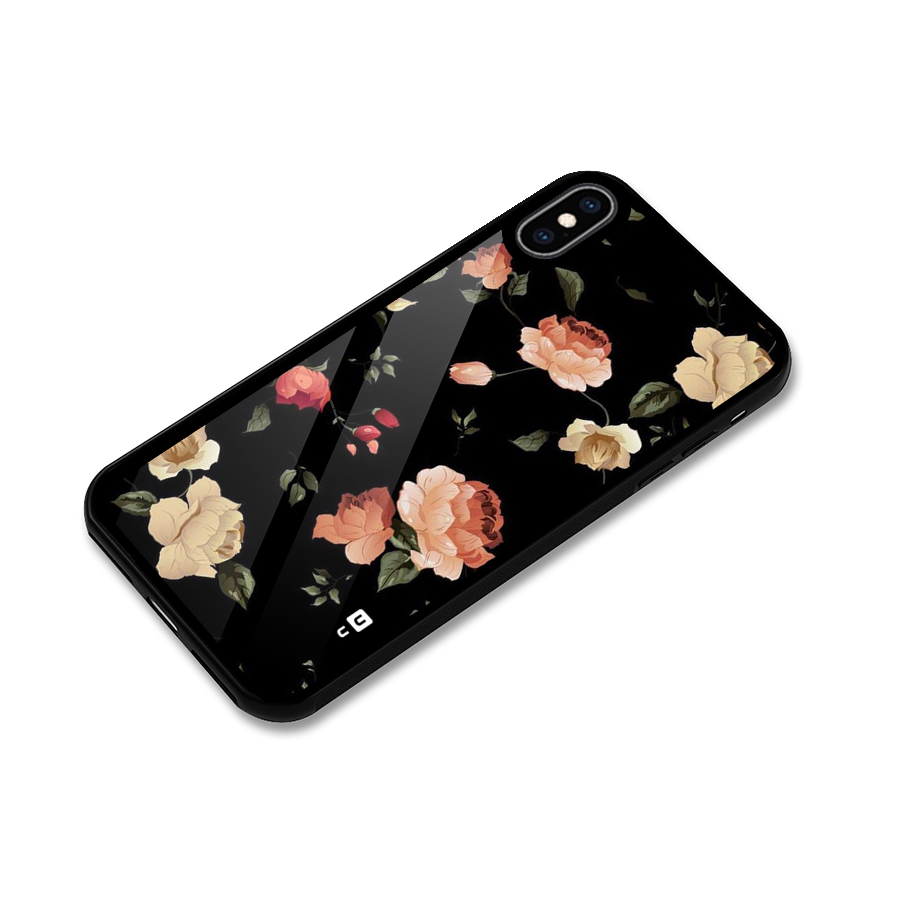 Black Artistic Floral Glass Back Case for iPhone XS Max