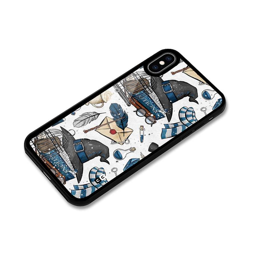 Blue Feather Hat Design Glass Back Case for iPhone XS Max