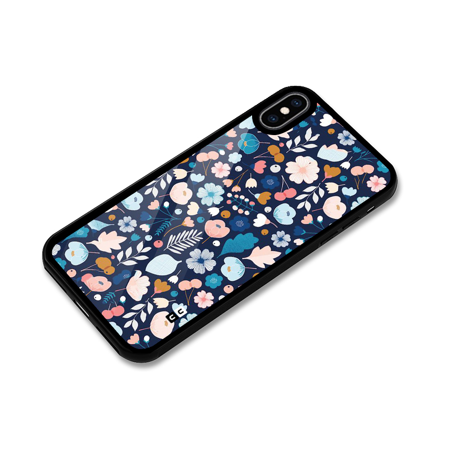 Blue Floral Glass Back Case for iPhone XS Max