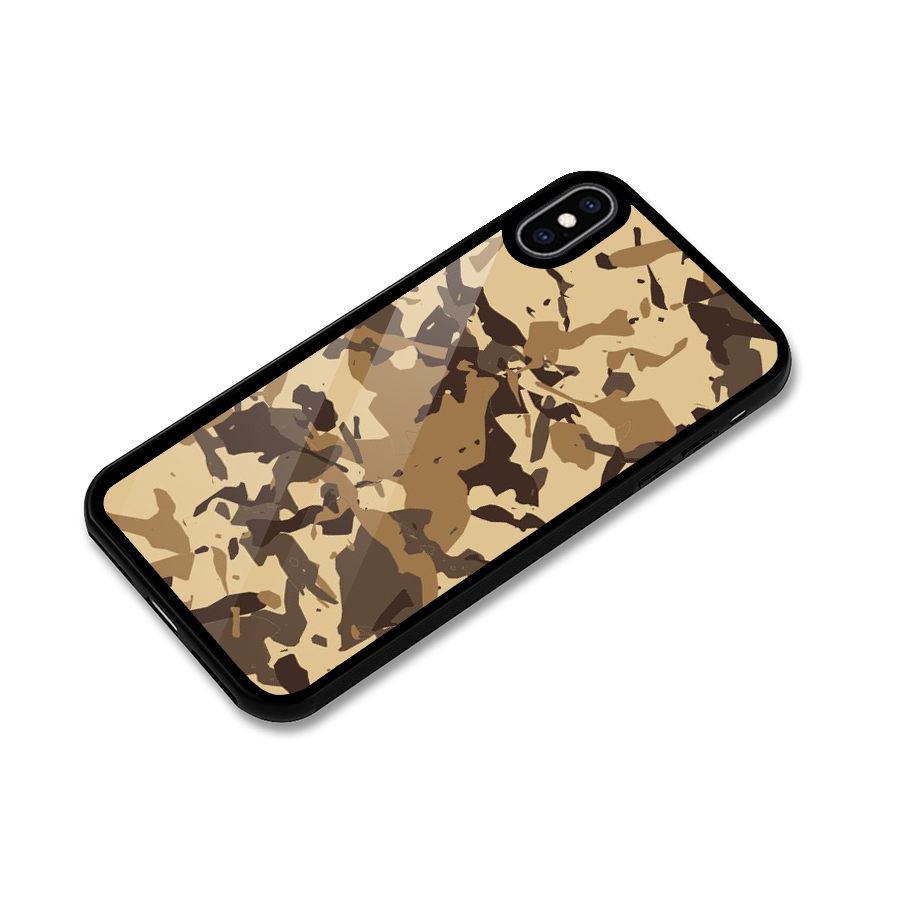 Brown Camouflage Army Glass Back Case for iPhone XS Max