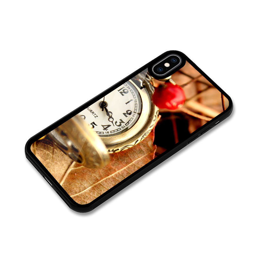 Clock And Cherry Glass Back Case for iPhone XS Max