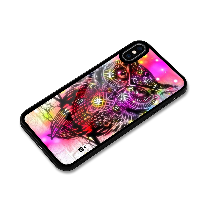 Colourful Owl Glass Back Case for iPhone XS Max