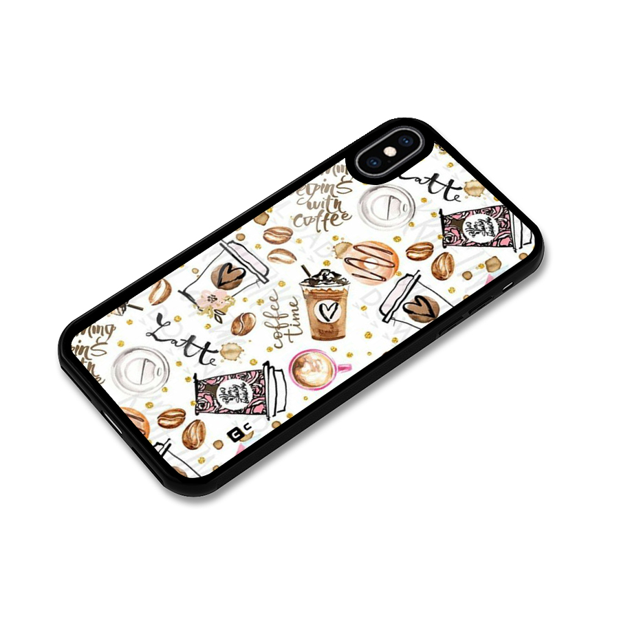 Cute Coffee Pattern Glass Back Case for iPhone XS Max