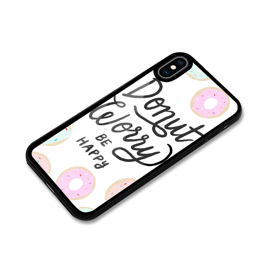 Donut Worry Be Happy Glass Back Case for iPhone XS Max