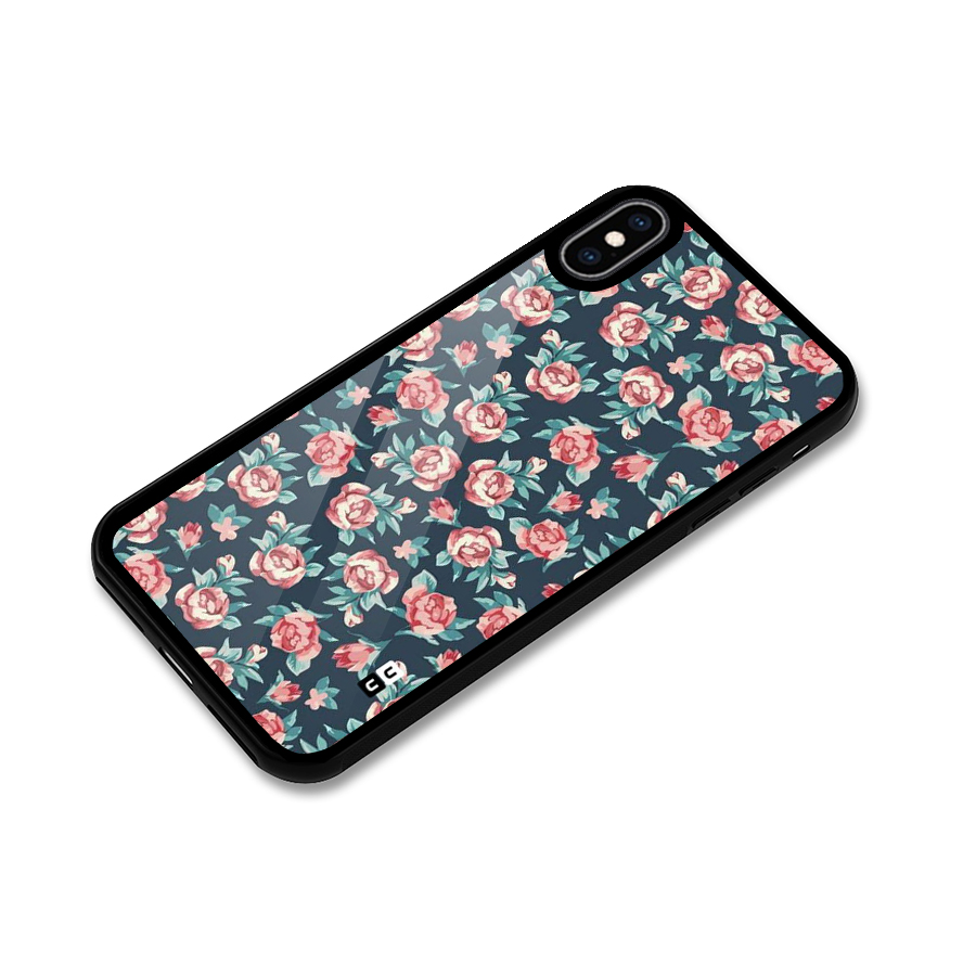 Floral Navy Bloom Glass Back Case for iPhone XS Max