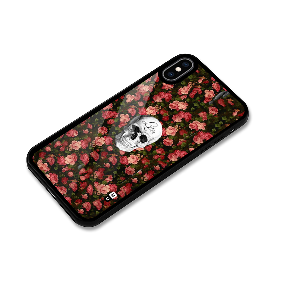 Floral Skull Love Glass Back Case for iPhone XS Max