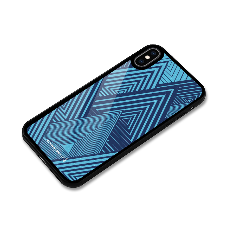 Geometric Blue Print Glass Back Case for iPhone XS Max