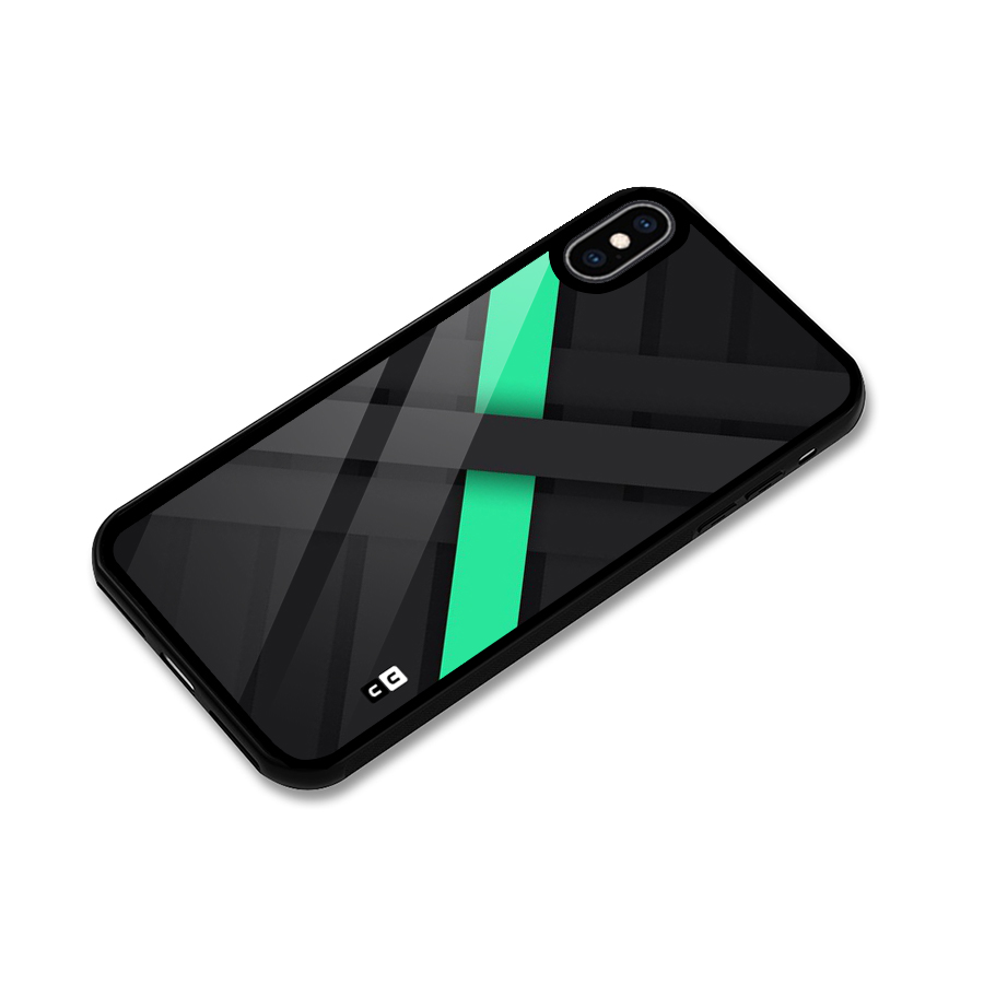 Green Stripe Diagonal Glass Back Case for iPhone XS Max