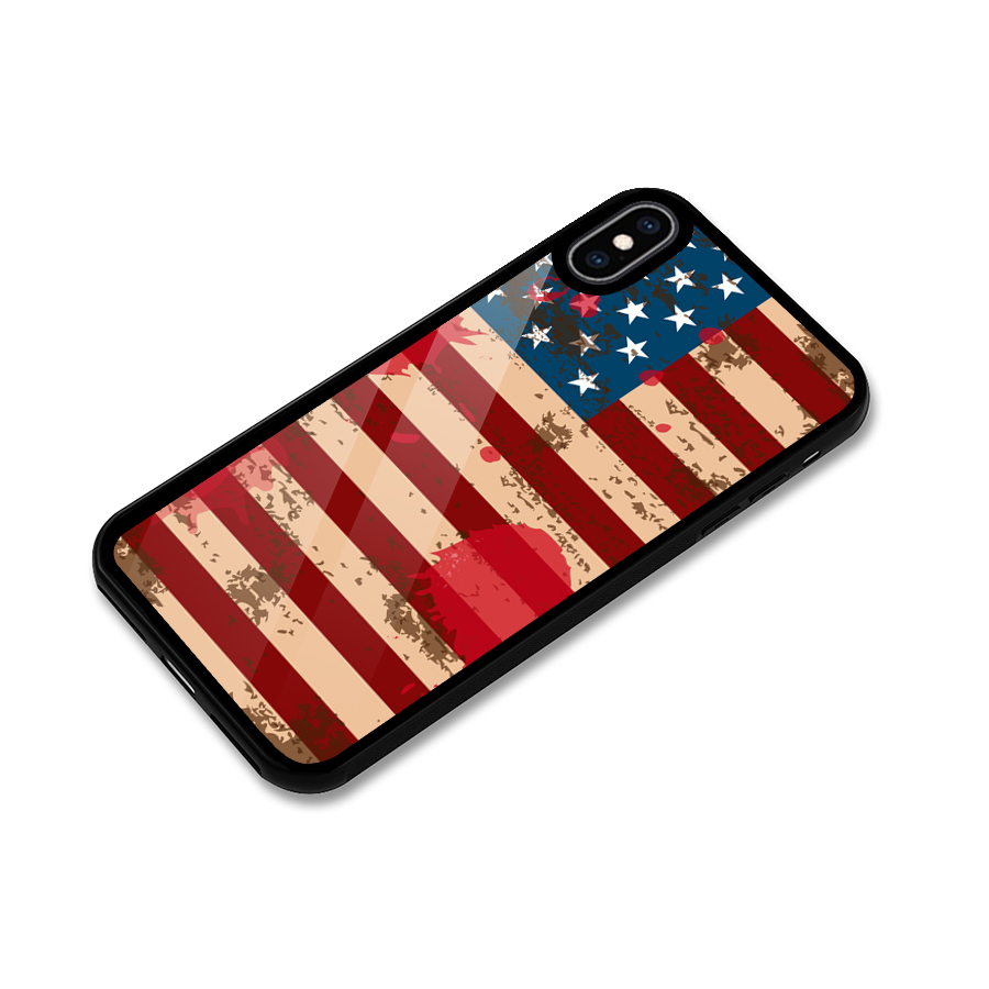 Grunge USA Flag Glass Back Case for iPhone XS Max