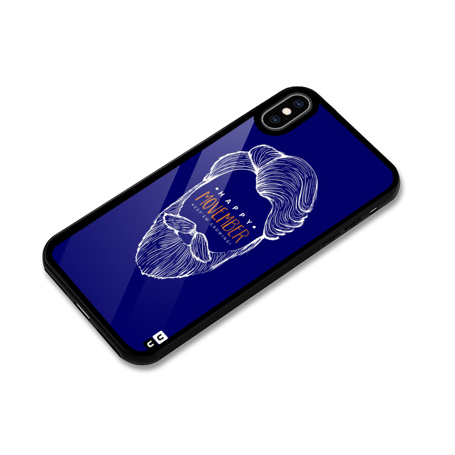 Happy Movember Blue Glass Back Case for iPhone XS Max