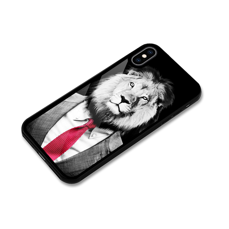 Lion with Red Tie Glass Back Case for iPhone XS Max