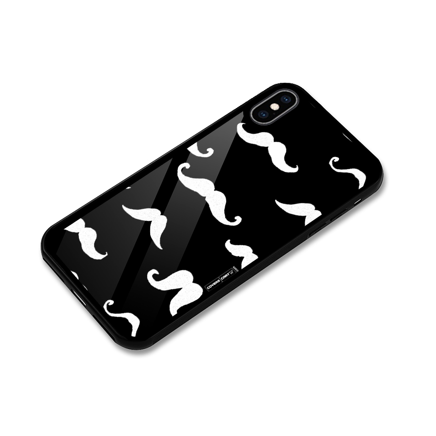 Moustache Pattern (White) Glass Back Case for iPhone XS Max