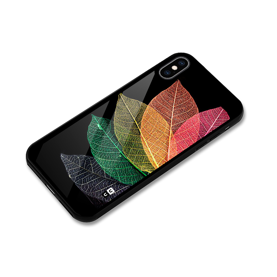 Net Leaf Color Design Glass Back Case for iPhone XS Max