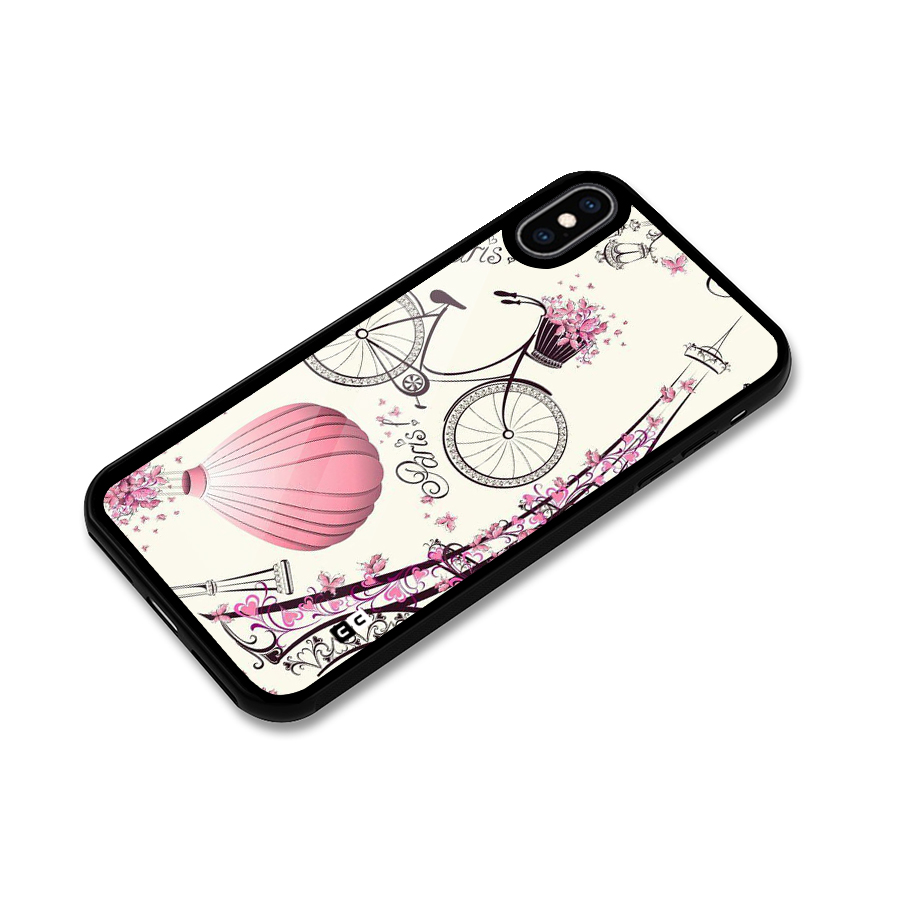 Paris Clipart Glass Back Case for iPhone XS Max