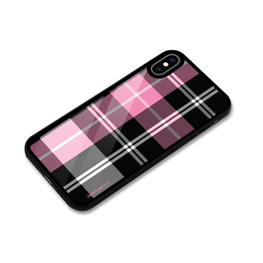 Pink Black Check Glass Back Case for iPhone XS Max