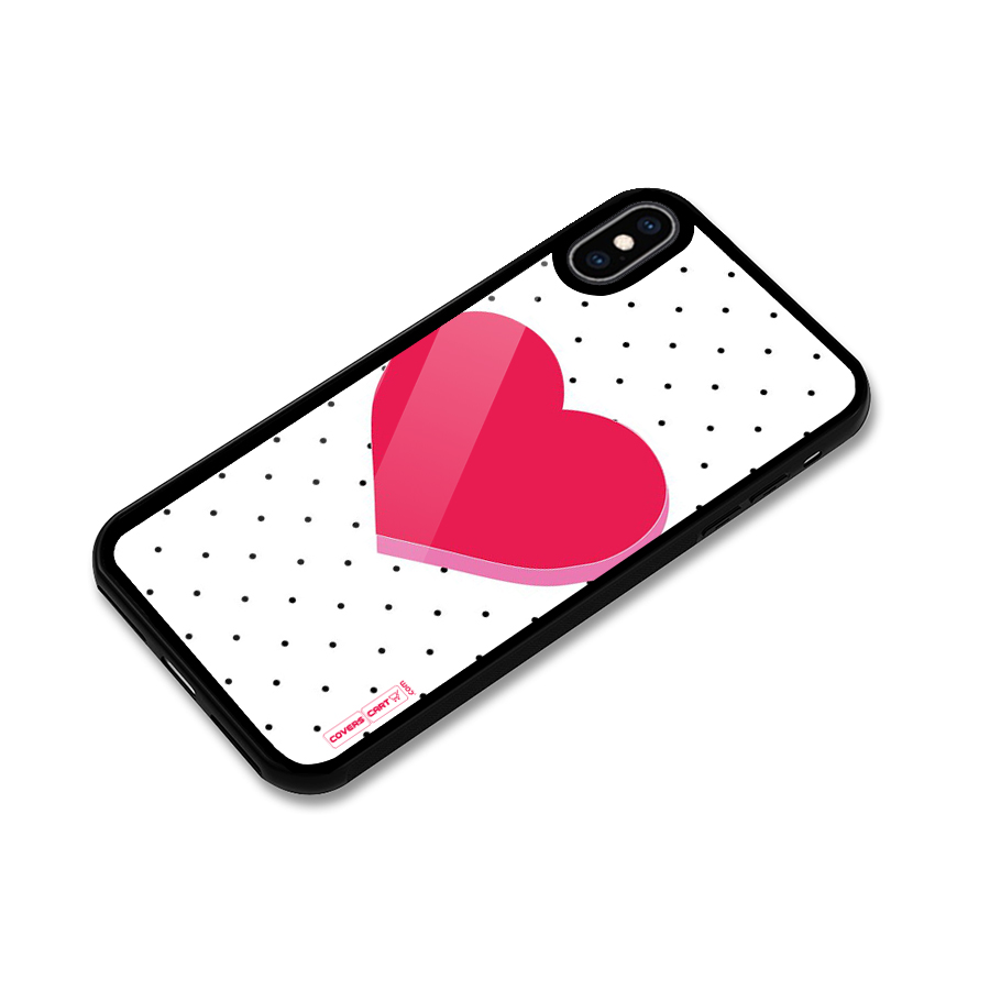 Pink Polka Heart Glass Back Case for iPhone XS Max