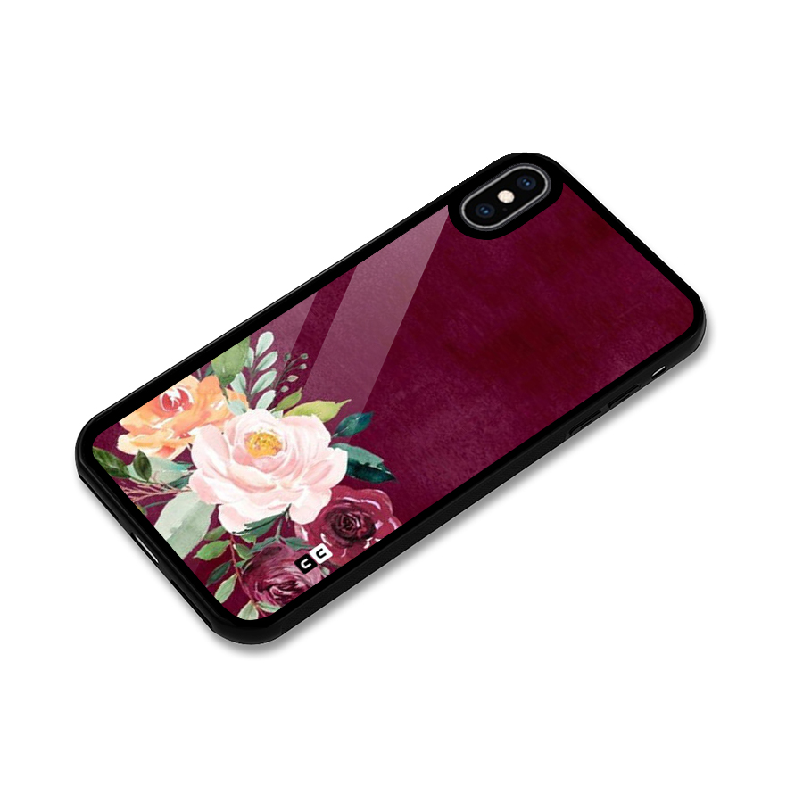 Plum Floral Design Glass Back Case for iPhone XS Max