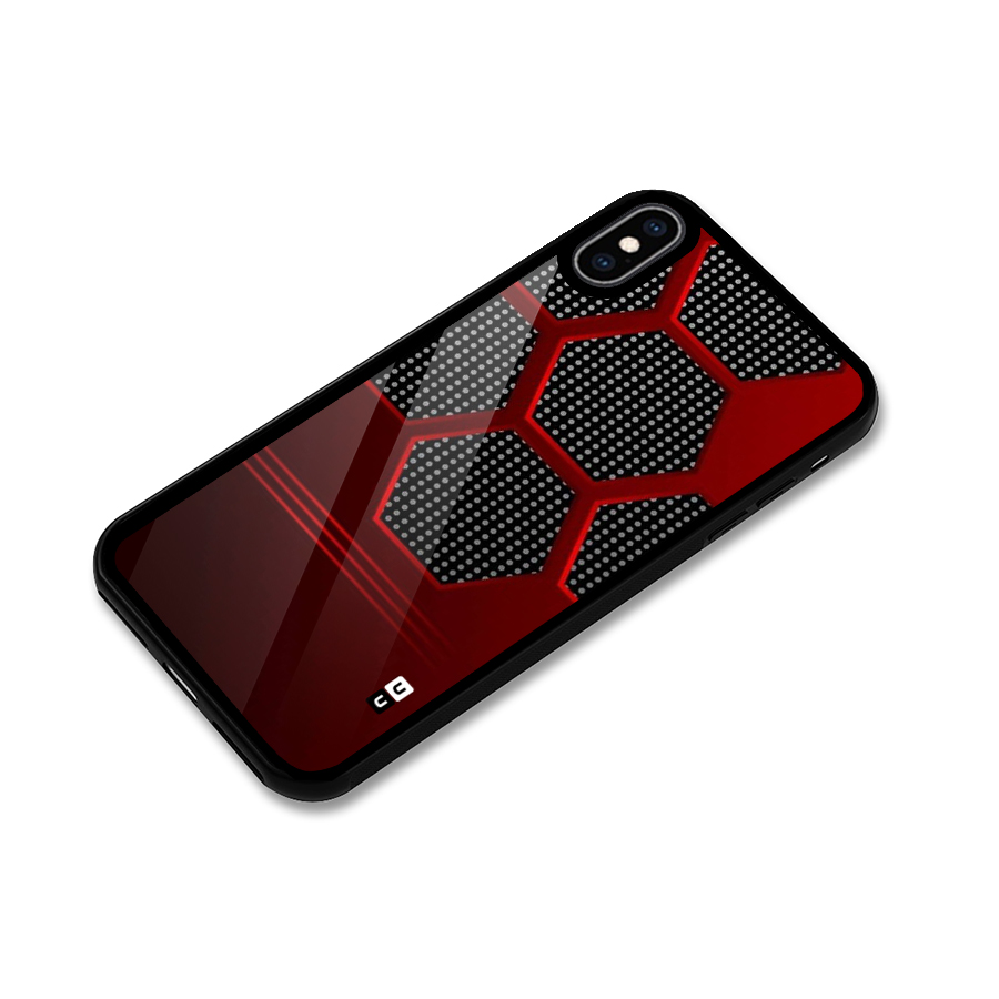 Red Black Hexagons Glass Back Case for iPhone XS Max