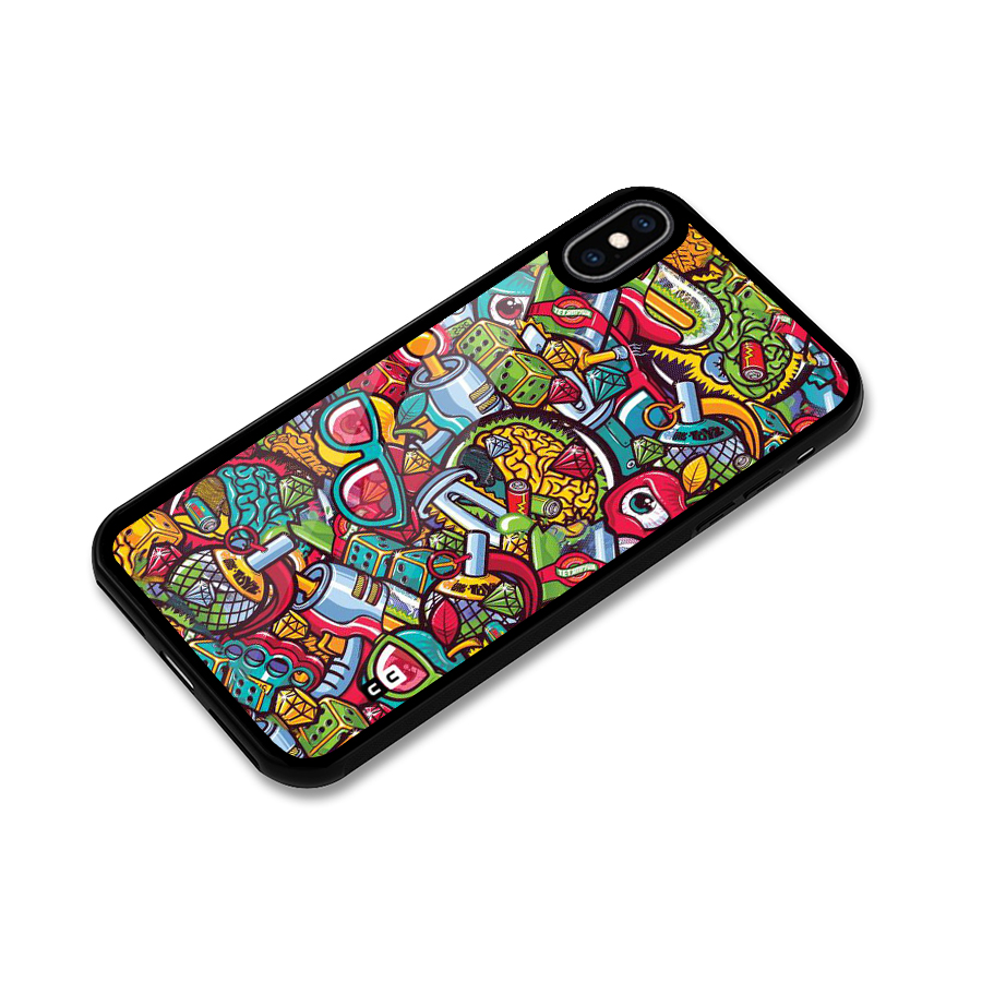 Retro Diamond Design Glass Back Case for iPhone XS Max