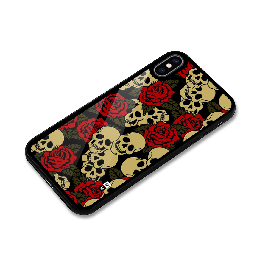 Skulled Roses Glass Back Case for iPhone XS Max