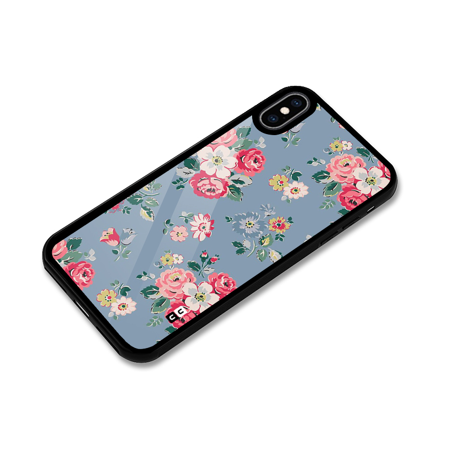 Vintage Flower Pattern Glass Back Case for iPhone XS Max