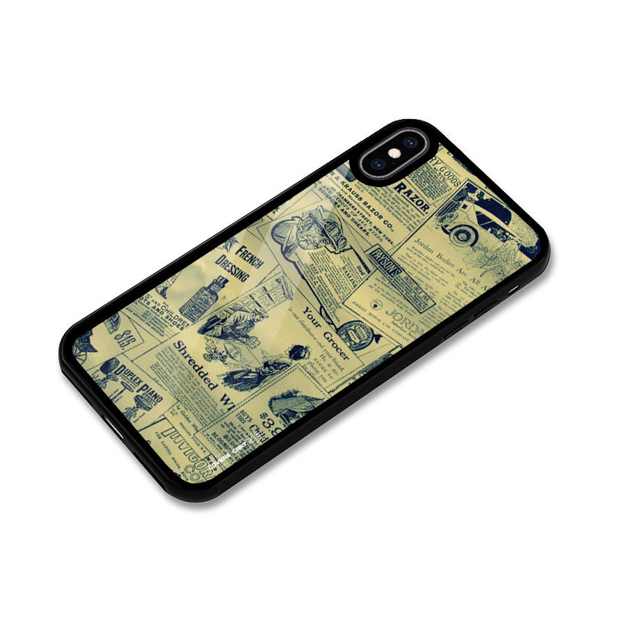 Vintage Newspaper Cutouts Glass Back Case for iPhone XS Max