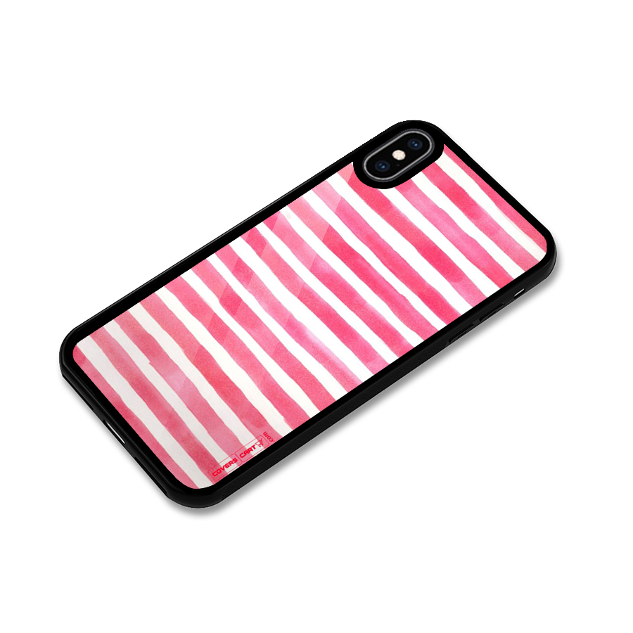 White And Pink Stripes Glass Back Case for iPhone XS Max