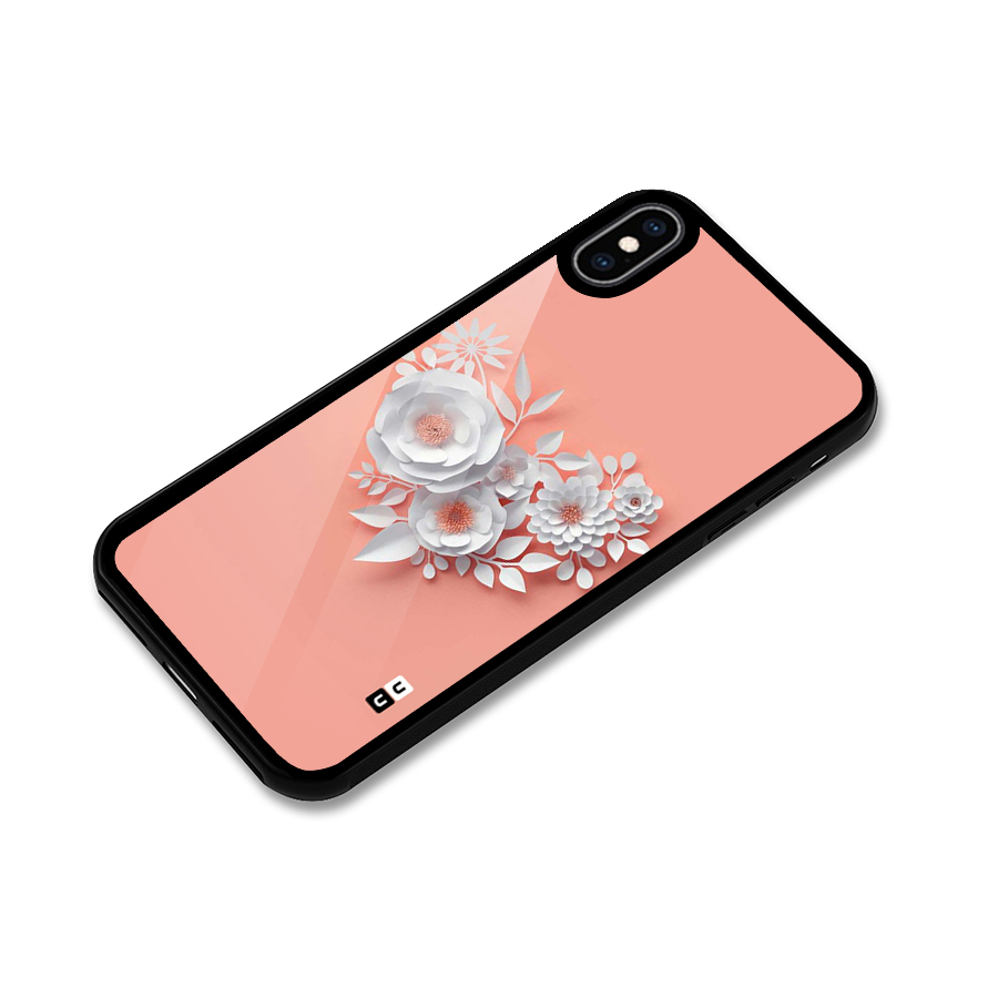 White Paper Flower Glass Back Case for iPhone XS Max