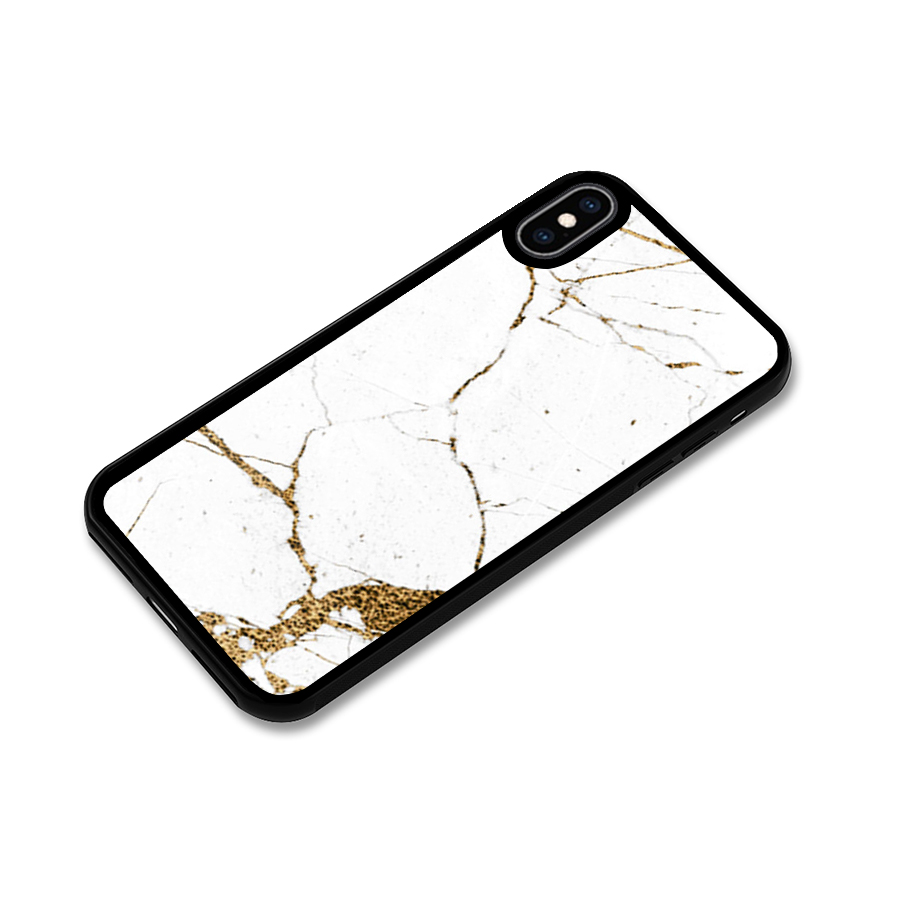 White and Gold Design Glass Back Case for iPhone XS Max