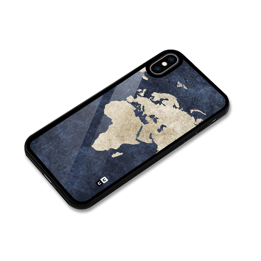 World Map Blue Gold Glass Back Case for iPhone XS Max