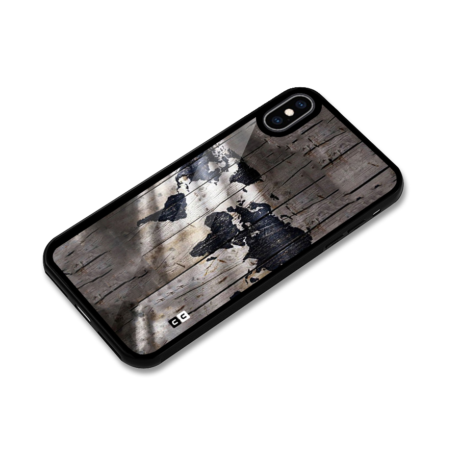 World Map Wood Design Glass Back Case for iPhone XS Max