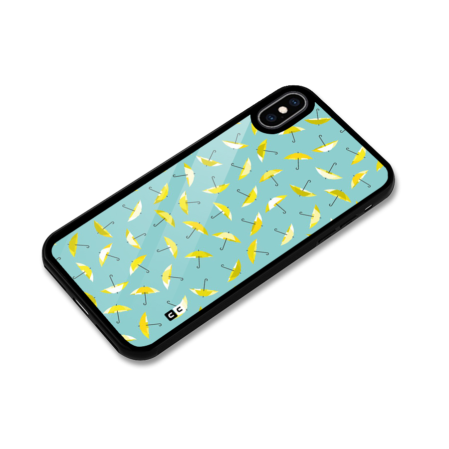 Yellow Umbrella Pattern Glass Back Case for iPhone XS Max