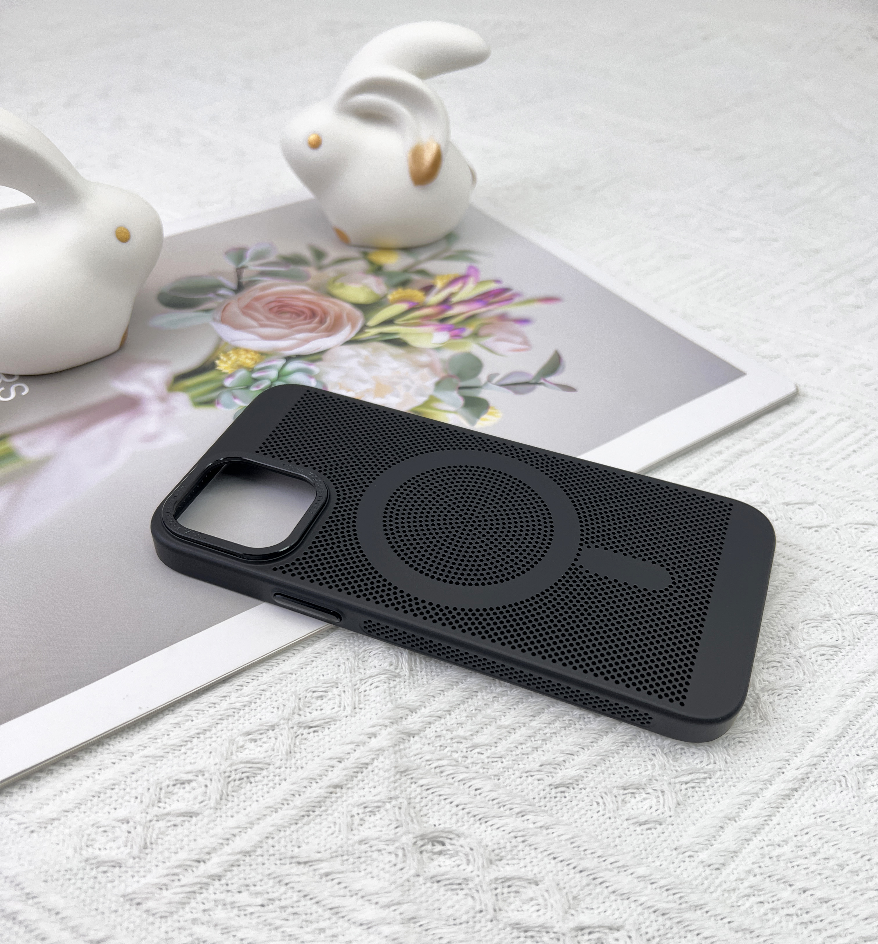 Premium Ultra Slim Mesh Design Shockproof (Black) Magsafe Back Case for iPhone 13