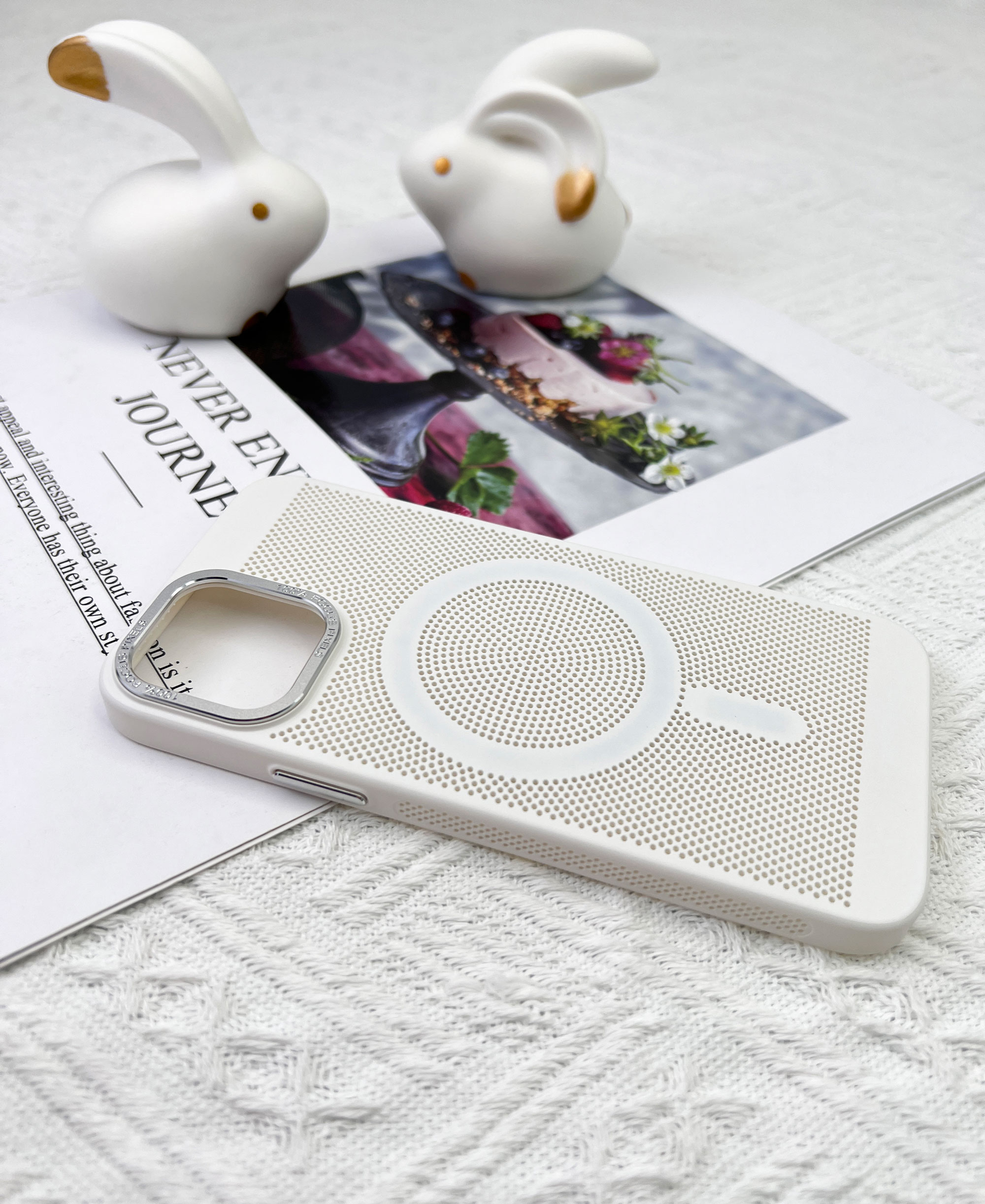 Premium Ultra Slim Mesh Design Shockproof (White) Magsafe Back Case for iPhone 13