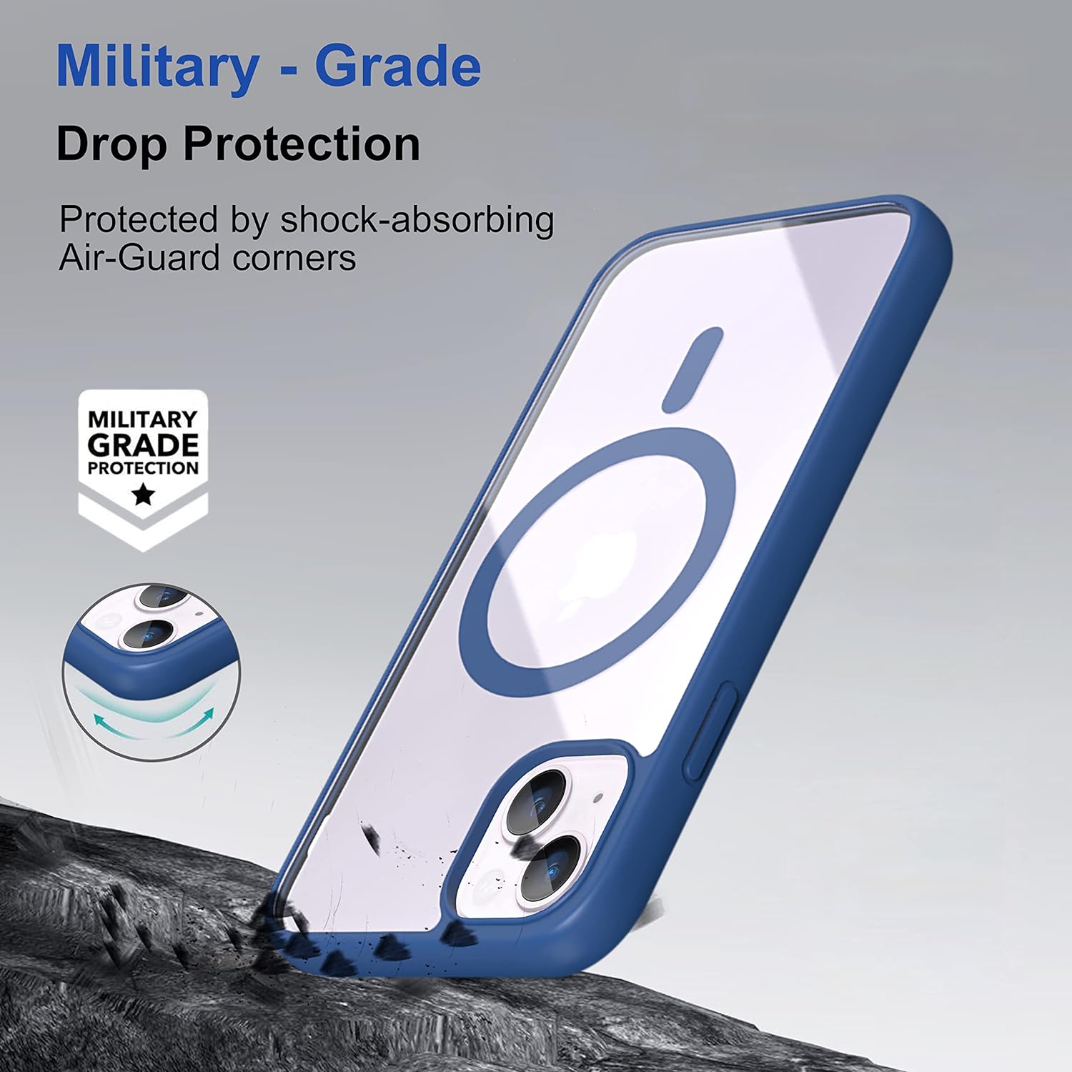 Royal Blue Clear Transparent Magsafe Back Case for iPhone 13 Mini