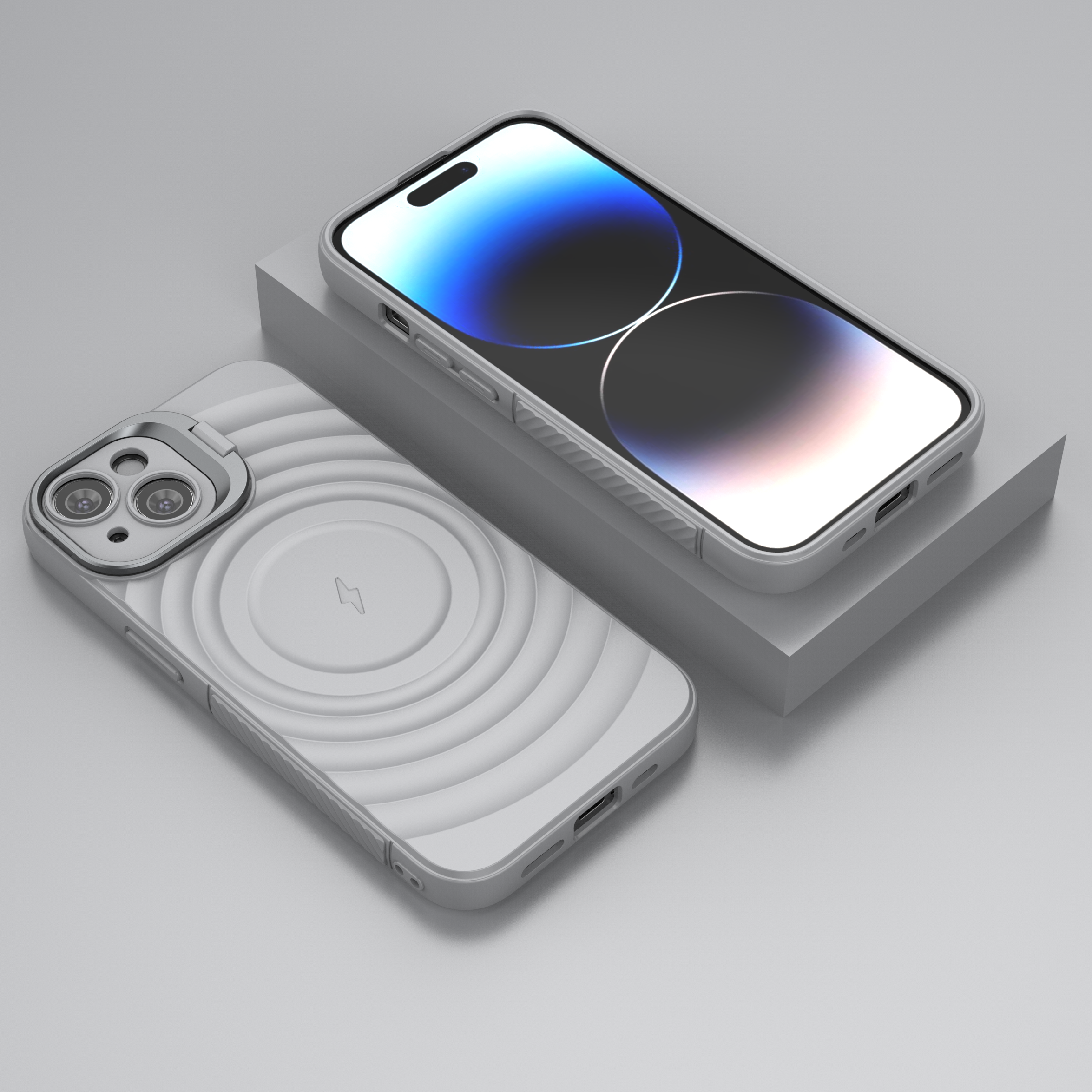 American Silver - TitanShield Wave Silicone Magsafe Back Case for iPhone 14
